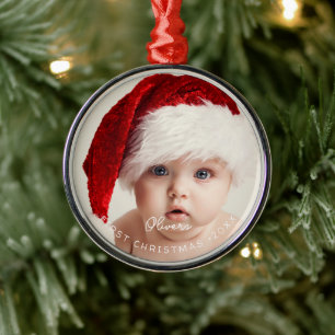 Elegant Script My 1st Christmas Baby's Photo Metal Tree Decoration