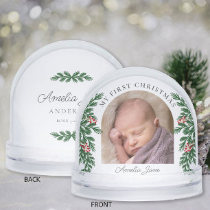 Elegant Script My First Christmas Photo Snow Globe