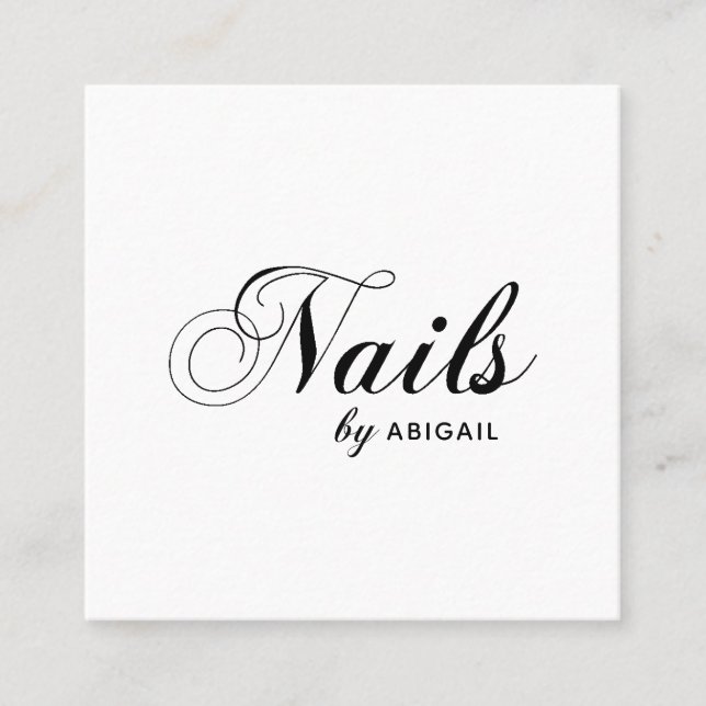 Elegant Script Nails By Name QR Code Black & White Square Business Card (Front)