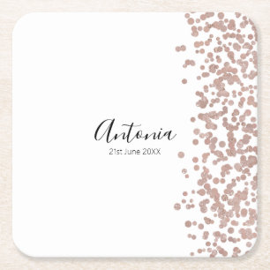 Elegant Script Name Birthday Square Paper Coaster
