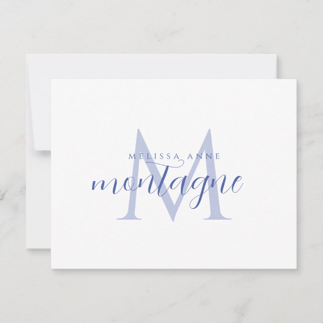 Elegant Script Name Blue Monogram Flat Note Card (Front)
