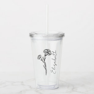 Elegant Script Name Carnation January Birth Flower Acrylic Tumbler