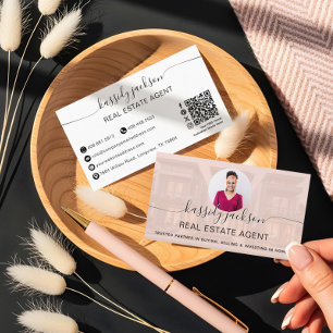 Elegant Script Name Circle Business Photo QR Code Business Card