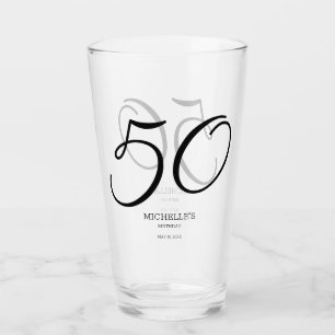 Elegant Script Name Date 50th Birthday Glass