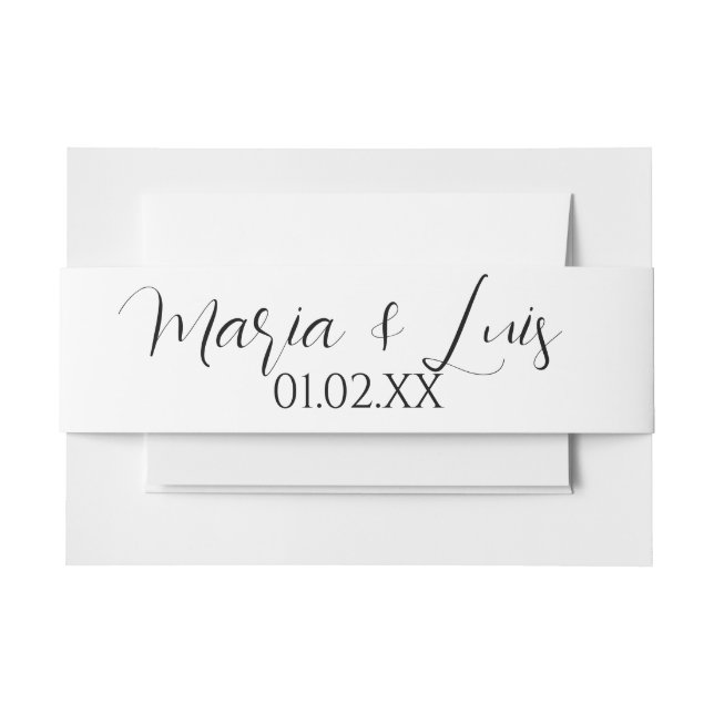 Elegant Script Name Date Black White Wedding   Invitation Belly Band (Front Example)