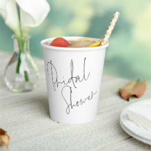 Elegant Script Name Date Bridal Shower White Paper Cups