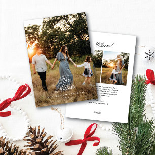 Elegant Script Name Family Photo Merry Christmas Holiday Card