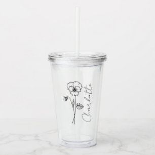 Elegant Script Name February Birth Flower Violet Acrylic Tumbler
