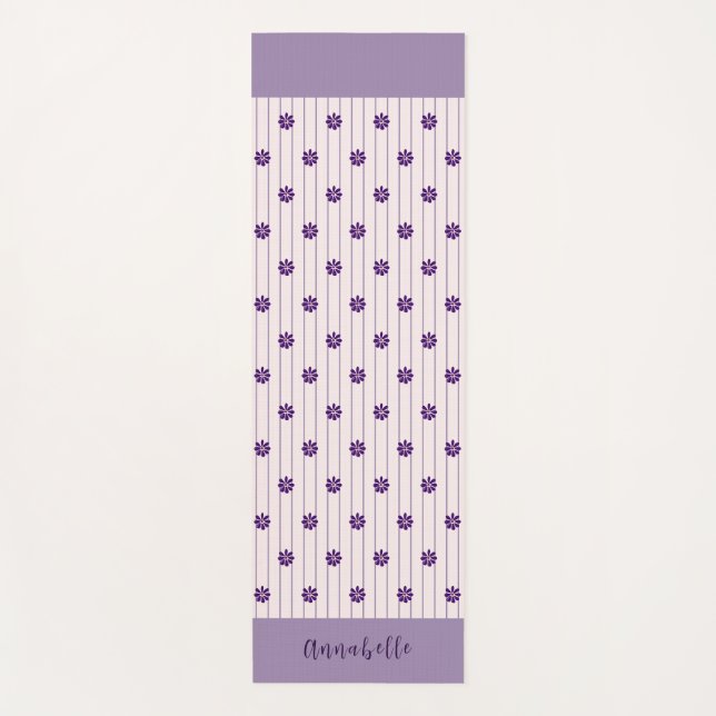 Elegant Script Name Flowers, Blush, Violet Striped Yoga Mat (Front)