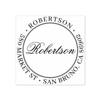 Elegant Script Name Formal Round Return Address Rubber Stamp