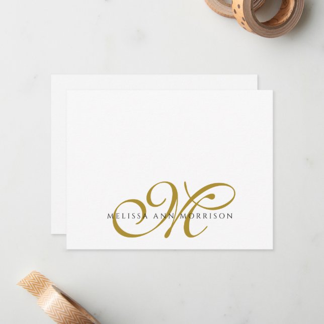 Elegant Script Name Gold Monogram  Card (Front/Back In Situ)