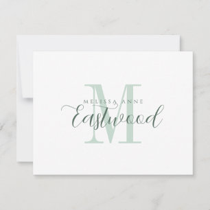 Elegant Script Name Green Monogram Flat Note Card