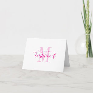 Elegant Script Name Hot Pink Monogram Folded Note Card