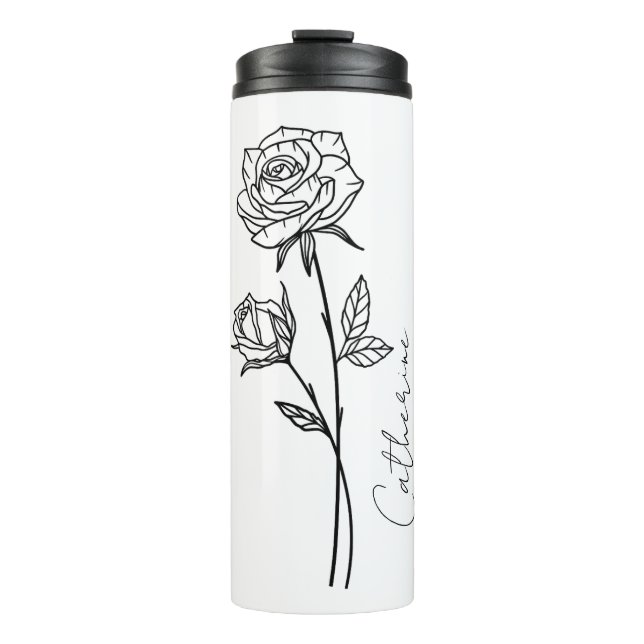 Elegant Script Name June Birth Month Flower Rose Thermal Tumbler (Front)