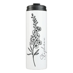 Elegant Script Name Larkspur July Birth Flower Thermal Tumbler