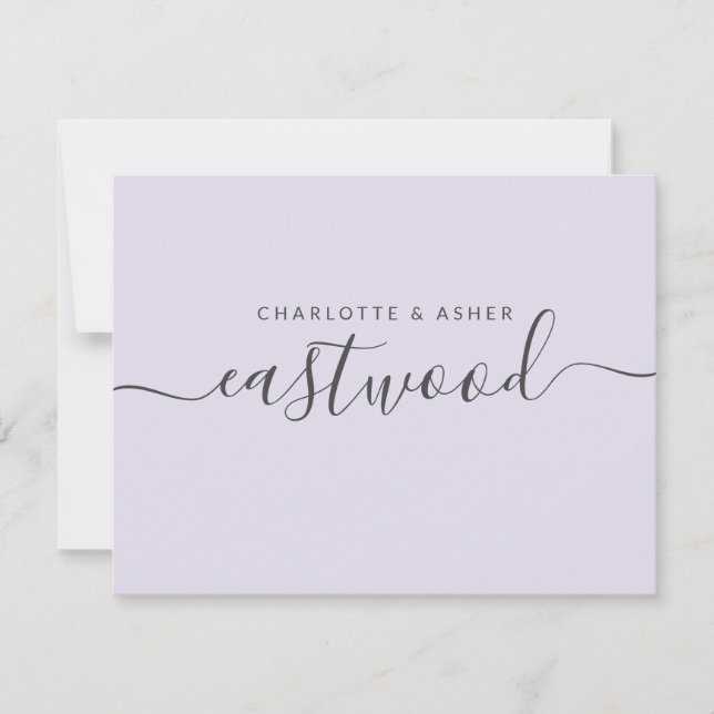 Elegant script Name Lavender Flat Note Card (Front)