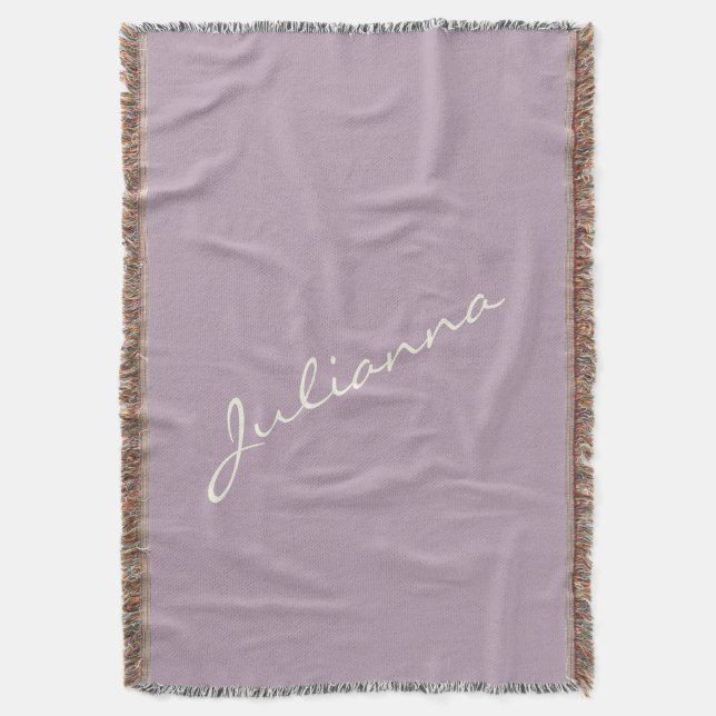 Elegant Script Name Lavender Minimalist Custom Throw Blanket (Front Vertical)