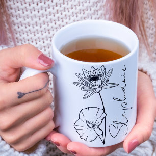 Elegant Script Name Lotus July Birth Month Flower Coffee Mug