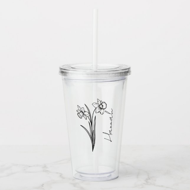 Elegant Script Name March Birth Flower Daffodil Acrylic Tumbler (Front)