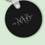 Elegant Script Name Monogram Initials Black Key Ring<br><div class="desc">Elegant Script Name Monogram Initials Black   Modern and stylish. Personalise with your name in a stylish script overlaid on top of your initials.</div>