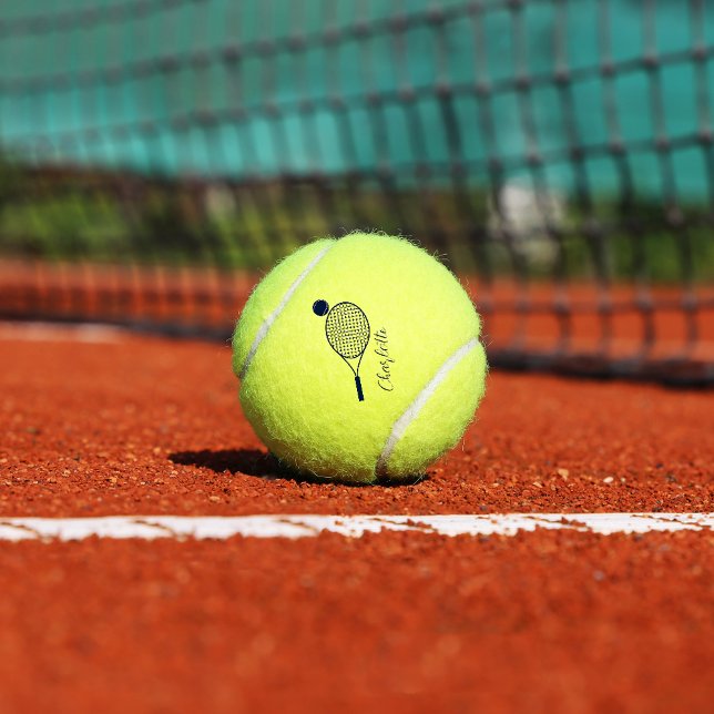 Elegant Script Name Monogram Personalised Tennis Balls (Personalized Script Lawn Tennis Racket Motif Training Ball)