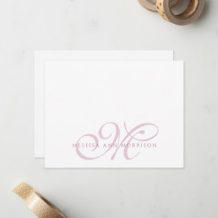 Elegant Script Name Pink Monogram Flat Note Card