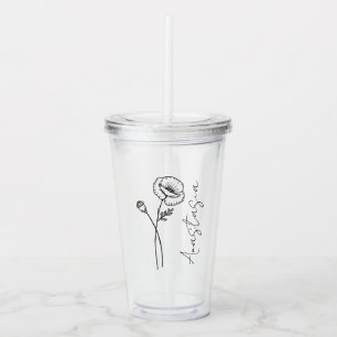 Elegant Script Name Poppy August Birth Flower Acrylic Tumbler