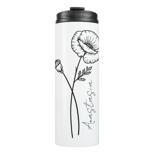 Elegant Script Name Poppy August Birth Flower Thermal Tumbler (Front)