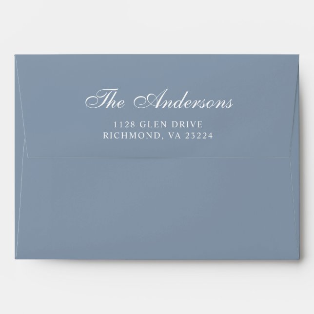 Elegant Script Name Return Address Dusty Blue Envelope (Back (Top Flap))