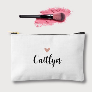 Elegant Script Name & Rose Gold Heart  Accessory Pouch