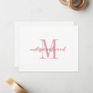 Elegant Script Name Rose Monogram Flat Note Card