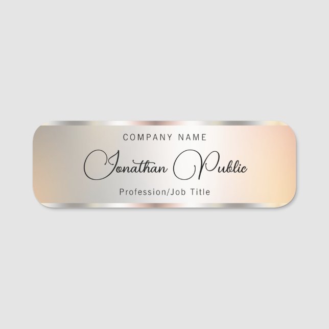 Elegant Script Name Silver Template Calligraphy Name Tag (Front)