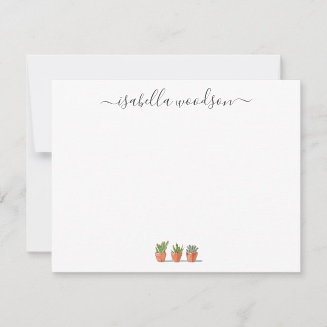 Elegant Script Name Succulent Cactus Card (Front)