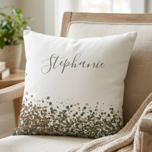 Elegant script name with earthy glitter confetti cushion