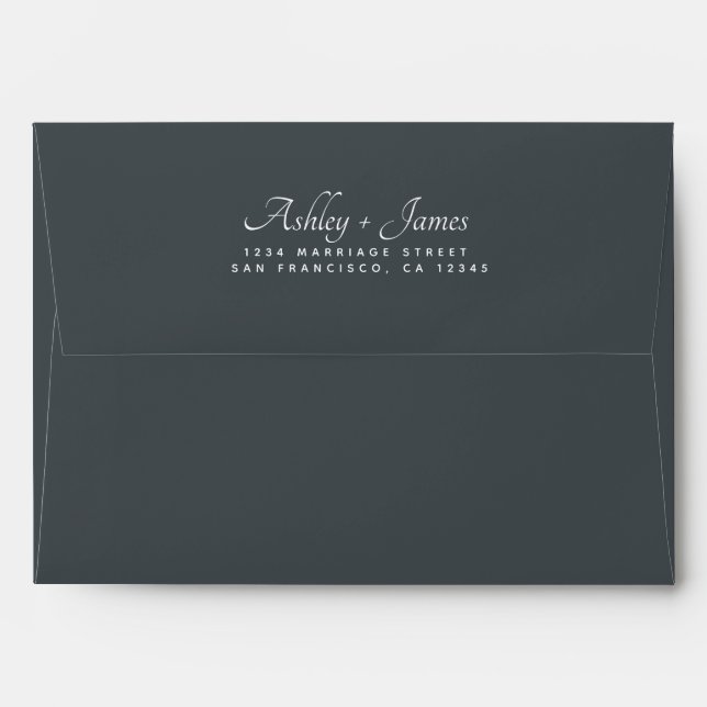 Elegant Script Names Black Wedding Return Address Envelope (Back (Top Flap))