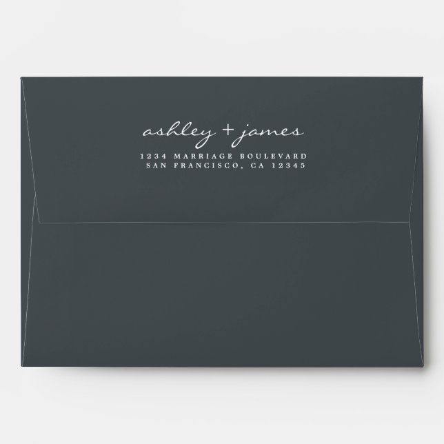 Elegant Script Names Black Wedding Return Address Envelope (Back (Top Flap))