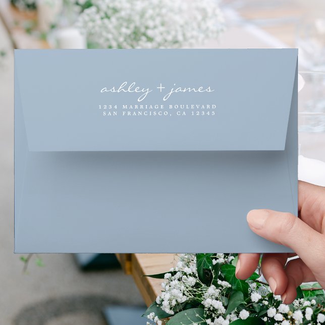 Elegant Script Names Blue Wedding Return Address E Envelope (Creator Uploaded)