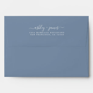 Elegant Script Names Blue Wedding Return Address Envelope