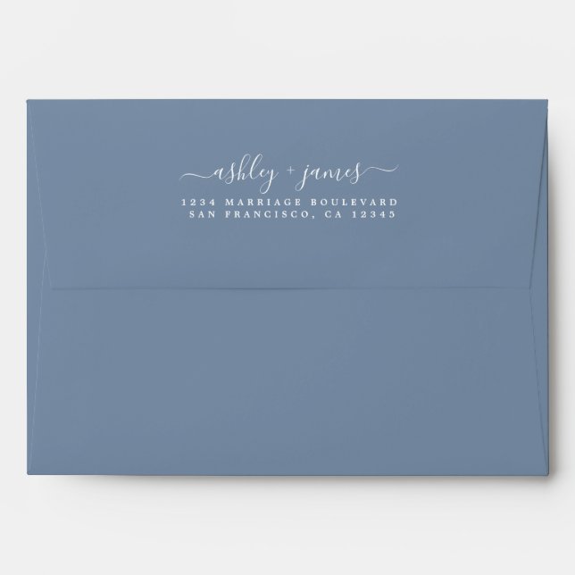 Elegant Script Names  Blue Wedding Return Address Envelope (Back (Top Flap))