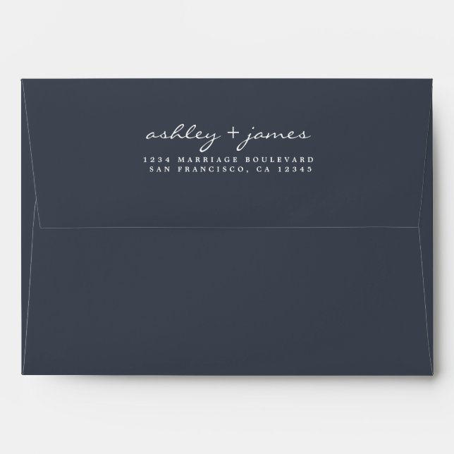 Elegant Script Names Blue Wedding Return Address Envelope (Back (Top Flap))
