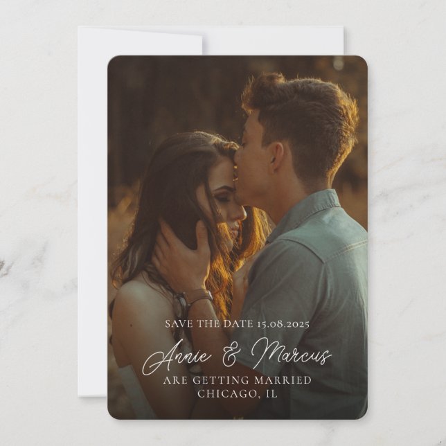 Elegant Script Names Custom Photo Wedding Save The Date (Front)