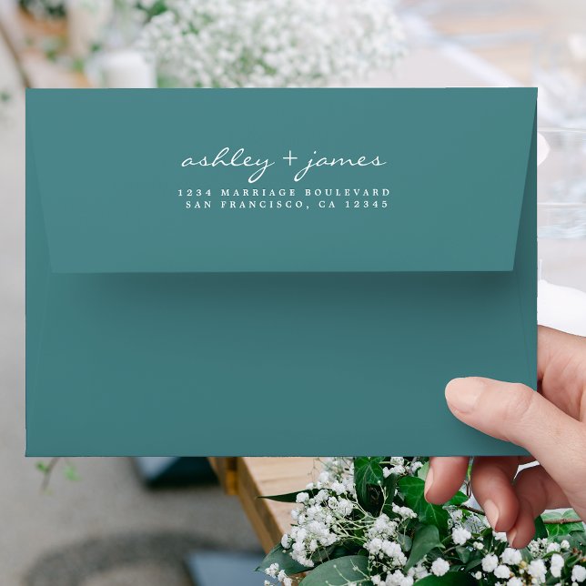 Elegant Script Names Green Wedding Return Address  Envelope (Creator Uploaded)