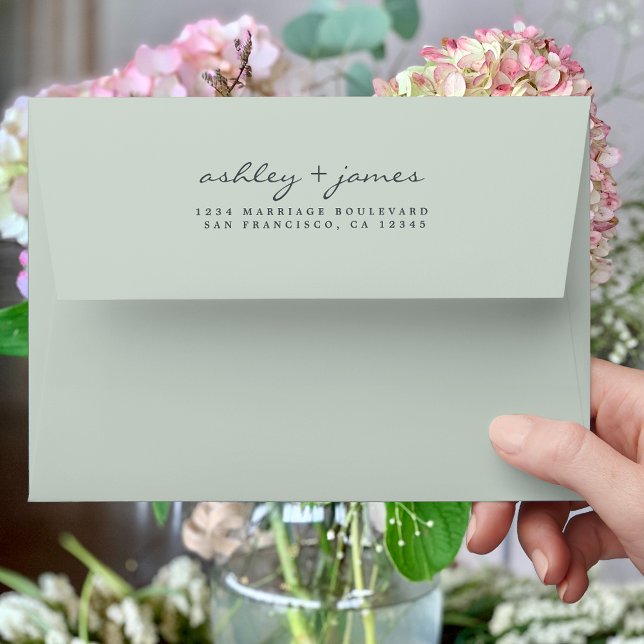 Elegant Script Names Green Wedding Return Address  Envelope (Creator Uploaded)