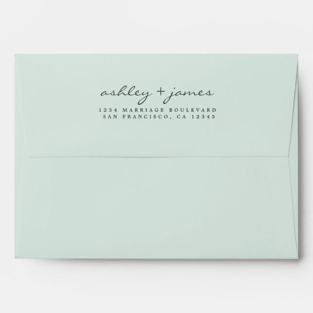 Elegant Script Names Mint Wedding Return Address Envelope (Back (Top Flap))