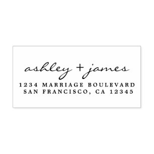 Elegant Script Names Modern Wedding Return Address Rubber Stamp