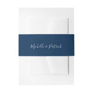 Elegant Script Names Navy Blue Wedding Invitation Belly Band