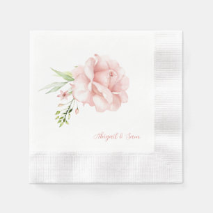 Elegant Script Names Pink Floral Wedding Coined Napkin