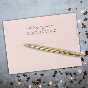 Elegant Script Names Pink Wedding Return Address Envelope