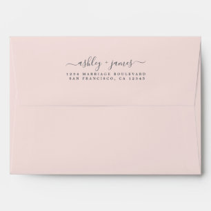 Elegant Script Names Pink Wedding Return Address Envelope