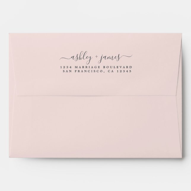Elegant Script Names Pink Wedding Return Address Envelope (Back (Top Flap))